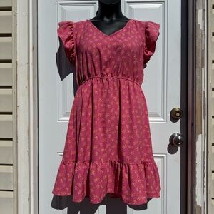 Michelle McDowell Floral Ruffle Sleeve Dress Medium